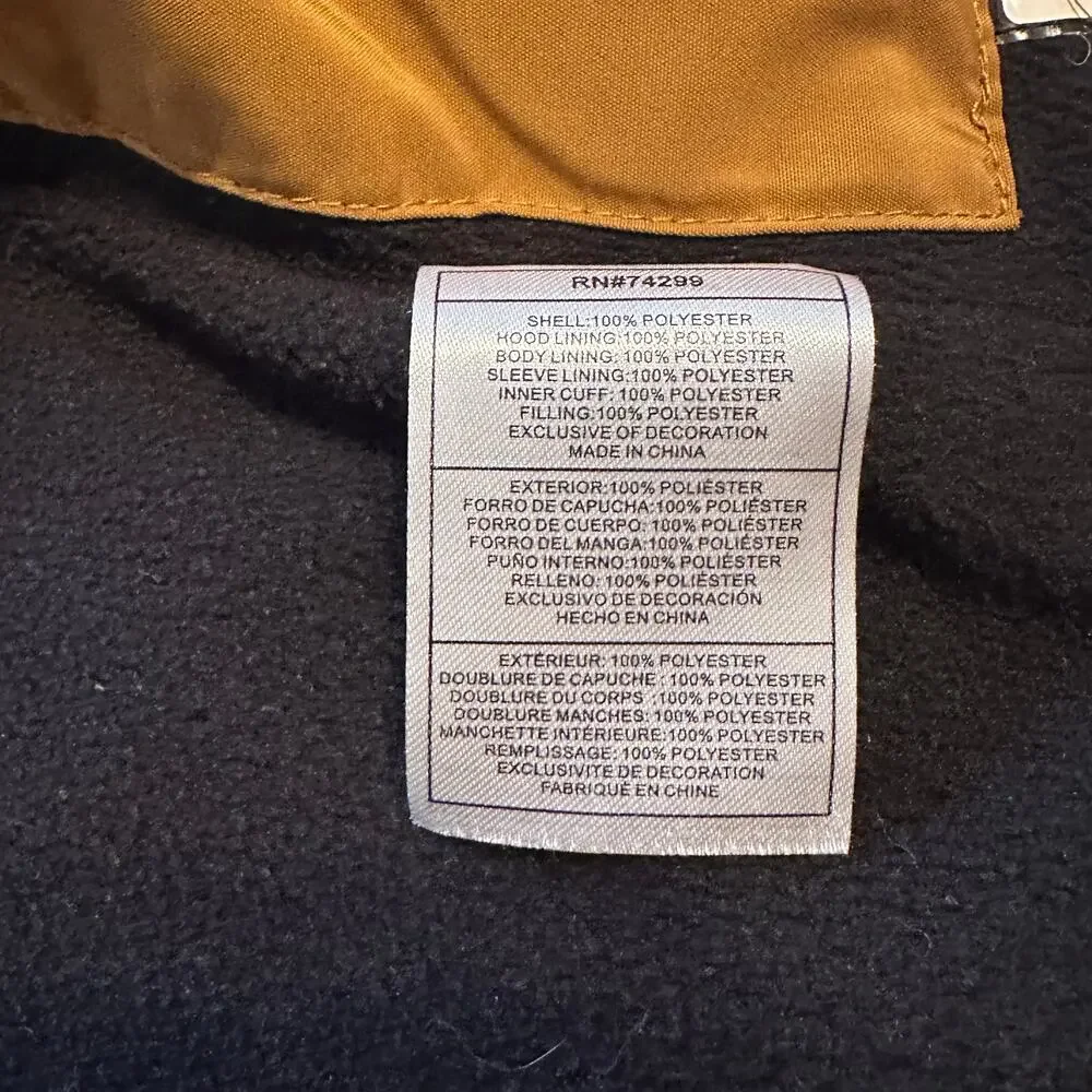 DKNY Puffer Coat Boys Size 4 Mustard Brown Hooded Quilted Outdoor Winter Gorp
